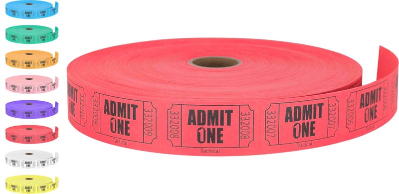 Tacticai 2000 Raffle Tickets  Admit One  Single Roll  Ticket for Events  Entry  Class Reward  Fundraiser & Prizes - Red (1 of 8 Colors) - Image 1